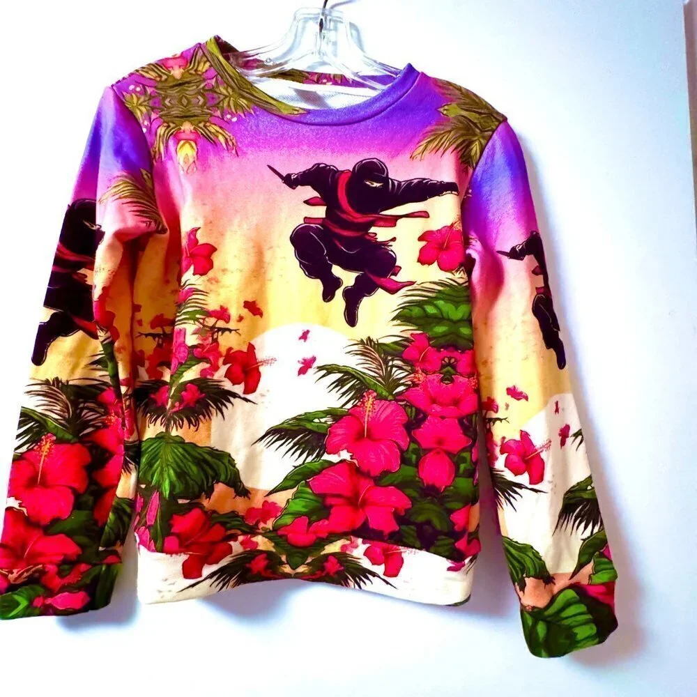Cotton Ninja Floral Crew Neck Sweatshirt Hawaiian Size Small Girl Youth